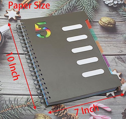 5 Subject Notebook, 4 Pcs 10 Inch x 7 Inch B5 Black Spiral Notebook With Waterproof Plastic Softcover, 300 Pages 80 Gsm College Ruled Papers With 5 Sheets Colorful Movable Dividers (4 Pcs Black) - color: 4 Pcs Black