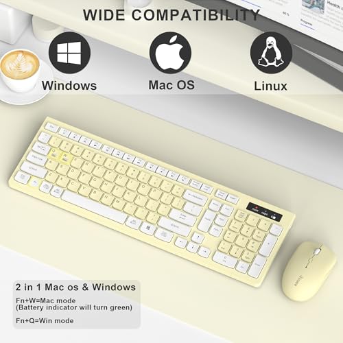 Wireless Keyboard and Mouse Combo, Full-Sized Wireless Keyboard and Adjustable DPI Mouse, 2.4GHz USB Receiver, Keyboard and Mouse for PC, Windows, Desktop, Laptop (Canary Yellow) - color: Canary yellow
