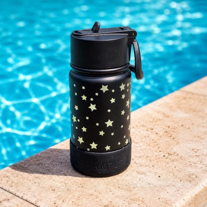 CHILLOUT LIFE 12oz Kids Insulated Stainless Steel Water Bottle with Leak Proof Straw Lid & 144 Stickers - color: Star Night Sky, style: 12 oz