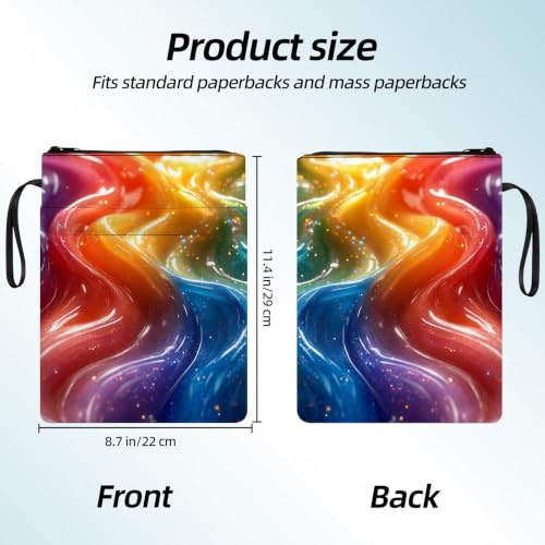 Padded Book Sleeve with Zipper & Front Pocket, Fabric Book Cover | Rainbow Liquid Wave Fluid11.4"x8.7" Washable Canvas Pouch for Hardcovers, Tablets & Reading Accessories - color: Rainbow Liquid Wave Fluid