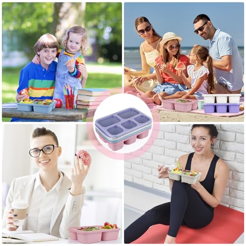 MaMix Bento Box Adult Lunch Box, 5 Compartment Snack Box for Adults 4 Pack, Reusable Stackable Snack Containers for Kids Adults with Utensils, for School, Work, and Travel (Wheat)