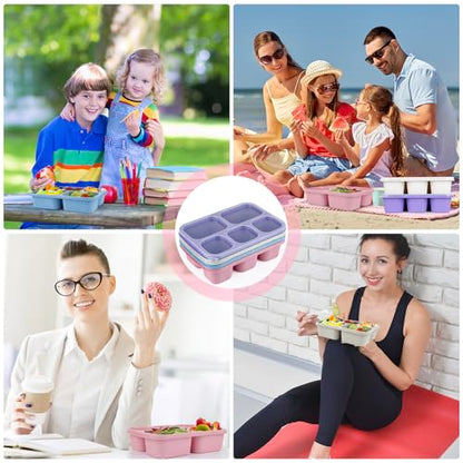 MaMix Bento Box Adult Lunch Box, 5 Compartment Snack Box for Adults 4 Pack, Reusable Stackable Snack Containers for Kids Adults with Utensils, for School, Work, and Travel (Wheat)