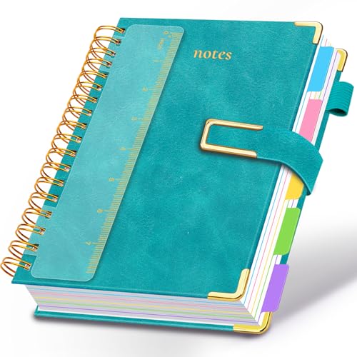 Hardcover Spiral Notebook College Ruled, 6.2"x 8.2" Leather Journal Notebook with Magnetic Closure, 300 Pages 5 Subject Notebook with Dividers Tabs Journal for Women Men, Work, School(Deep Blue) - color: Deep Blue, size: A5-6.2"x8.2"