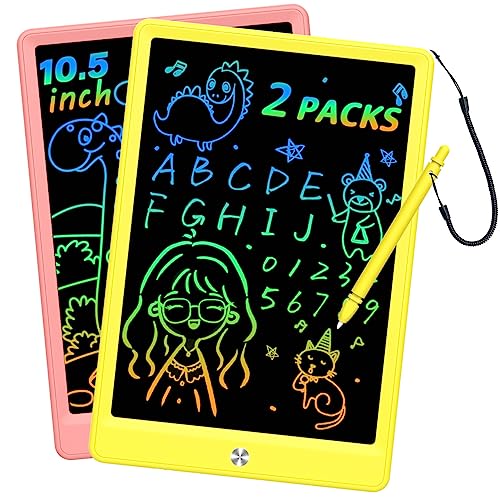 BUKEBU LCD Writing Tablet Doodle Board, Colorful Drawing Pad, Electronic Drawing Tablet, Drawing Pads,Travel Gifts for Kids Ages 3 4 5 6 7 8 Year Old Girls Boys (10.5 inch, Pink+Yellow) - color: Pink&yellow, size: 7"W x 10.4"H