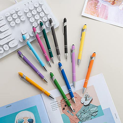 PASISIBICK 12 Pieces Ballpoint Pen with Stylus Tip, Metal, 2 in 1 Stylus Ballpoint Pen 1.0 mm Black Ink (Pack of 12) for Smartphone, Tablet - color: 12 Pcs Stylus Pens-4