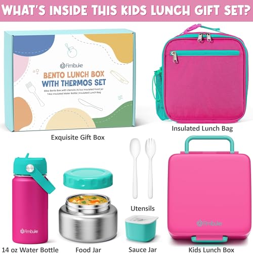 Fimibuke Bento Box for Kids Adult - Leakproof 3-4 Compartments Lunch Bento Box Set with Insulated Food Jar, Water Bottle, Lunch Bag, Sauce Cup & Cutlery for Toddler Teen Shcool Girl Boy Age 3+ - color: A8.Red & Green