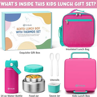 Fimibuke Bento Box for Kids Adult - Leakproof 3-4 Compartments Lunch Bento Box Set with Insulated Food Jar, Water Bottle, Lunch Bag, Sauce Cup & Cutlery for Toddler Teen Shcool Girl Boy Age 3+ - color: A8.Red & Green