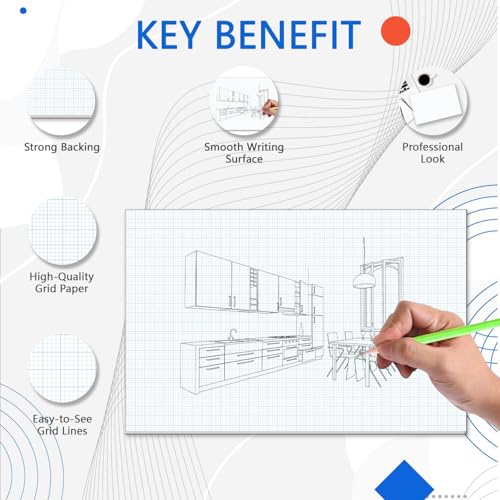 Graph Paper Pad - 30 Sheets/60 Pages, 24" x 36" Large Graph Paper 1" and 1/4" Blue Grid Paper for Engineer Architect Designer Mathematician Draftsmen Sketch House Commercial Building Plan Drafting - color: Blue