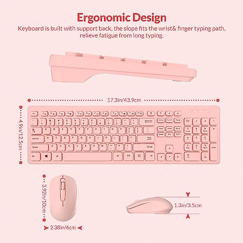 Wireless Keyboard and Mouse Combo - Rii Standard Office PC Keyboard and Optical Wireless Mice (Pink) - color: PINK