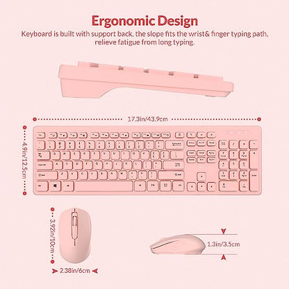 Wireless Keyboard and Mouse Combo - Rii Standard Office PC Keyboard and Optical Wireless Mice (Pink) - color: PINK