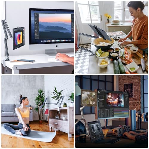 KU XIU Tablet Stand for Desk, Aluminum Alloy Foldable Tablet Arm Mount Holder Compatible with iPad 10/9th, iPad 13/12.9/11" M3 M4 M5 Pro Air, For Samsung Galaxy Tab & More 7-15.6" Tab Portable Monitor
