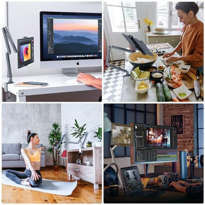 KU XIU Tablet Stand for Desk, Aluminum Alloy Foldable Tablet Arm Mount Holder Compatible with iPad 10/9th, iPad 13/12.9/11" M3 M4 M5 Pro Air, For Samsung Galaxy Tab & More 7-15.6" Tab Portable Monitor