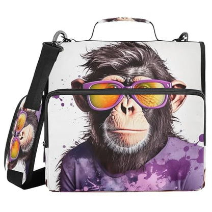 Cool Monkey Zipper Binder 3 Ring with Shoulder Strap and Handle Multiple Pockets Expanding File Folder Organizer