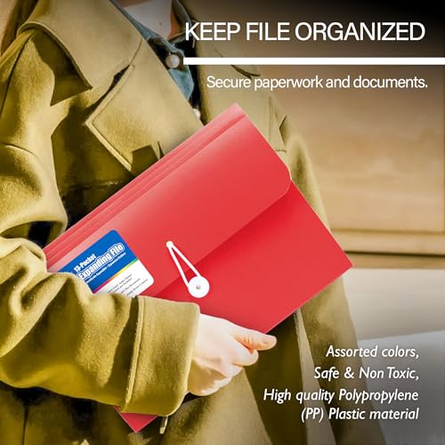 BAZIC Products 13-Pocket Poly Expanding File, A4/Letter Size, 6-Case | elastic cord closure, A-Z and month tabs, contents card - size: 6-Pack