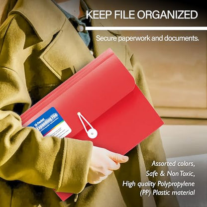 BAZIC Products 13-Pocket Poly Expanding File, A4/Letter Size, 6-Case | elastic cord closure, A-Z and month tabs, contents card - size: 6-Pack