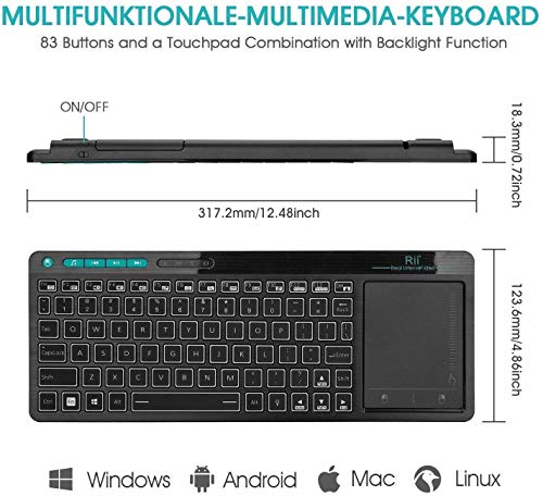Rii K18 Plus Wireless 3-LED Color Backlit Multimedia Keyboard with Multi-Touch Big Size Trackpad,Rechargable Keyboard for Android TV Box,PC,Smart TV,Xbox,Raspberry Pi, HTPC IPTV,Windows, MacOS - style: 2.4G Version