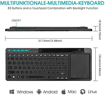 Rii K18 Plus Wireless 3-LED Color Backlit Multimedia Keyboard with Multi-Touch Big Size Trackpad,Rechargable Keyboard for Android TV Box,PC,Smart TV,Xbox,Raspberry Pi, HTPC IPTV,Windows, MacOS - style: 2.4G Version