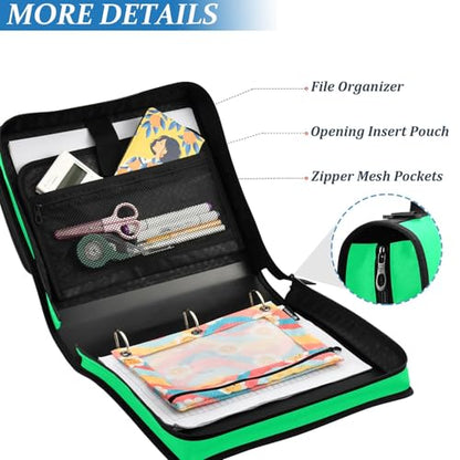 1.5-Inch 3-Rings Sturdy Zipper Binder with Handle Laege Capacity Document Organizer Bag for Middle Student Green - color: Green