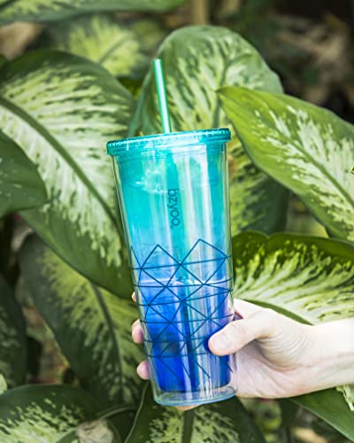 bzyoo 32 OZ 1 Liter Time Marker Water Bottle BPA Free Frosted Durable Plastic With Strap&24oz (710ml) Double Wall Plastic Tumbler with Lid and Straw