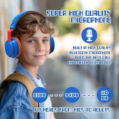 Mokata Kids Headphones Bluetooth 5.3 Wireless Lightweight Fast Charging 68 Hours Play Time Volume Limited 85/94dB Over Ear Foldable with Built-in Mic for Toddler Boy Girl Tablet Pad Blue - color: Blue