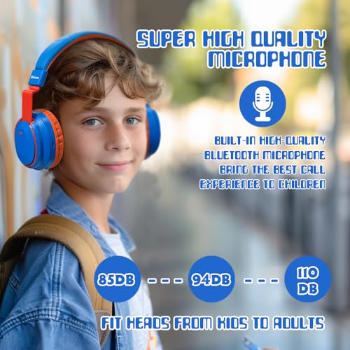 Mokata Kids Headphones Bluetooth 5.3 Wireless Lightweight Fast Charging 68 Hours Play Time Volume Limited 85/94dB Over Ear Foldable with Built-in Mic for Toddler Boy Girl Tablet Pad Blue - color: Blue