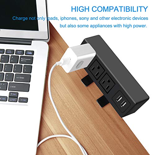 3 Outlet Desk Clamp Power Strip, Desktop Power Strip with USB Ports, Desk Mount USB Charging Power Station, on Desk Edge Power Outlet 125V 12A 1500W, 10 FT Desk Outlet Strip. (10FT, Black) - color: Black, size: 10FT