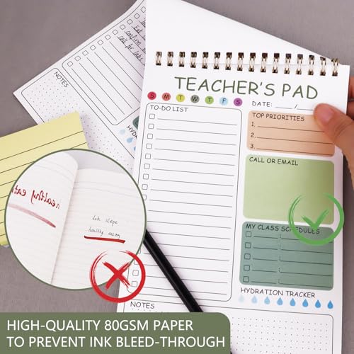Newkita Teacher To Do List Notepad, 8.3x5.8 Inch Teacher Notepad, Spiral Checklist Notebook for Class Schedules, Daily Planner, School Tasks and Goal Setting (Green) - color: Green