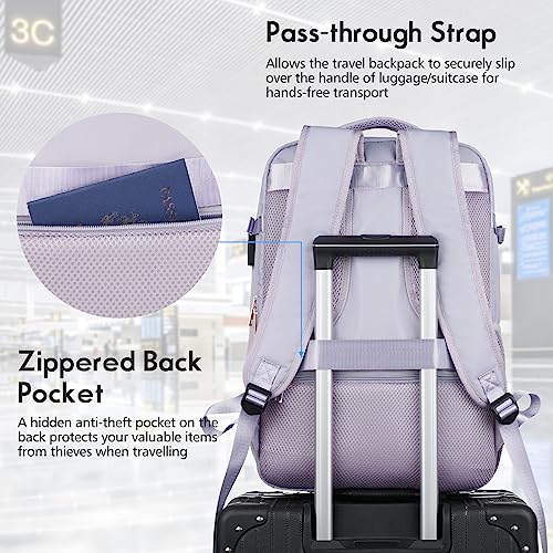MOMUVO Large Travel Backpack Women, Flight Approved Carry On Backpack, Water Resistant Anti-Theft Large Casual Daypack Fit 17 Inch Laptop with USB Charging Port - color: Purple, size: 17.3 inch
