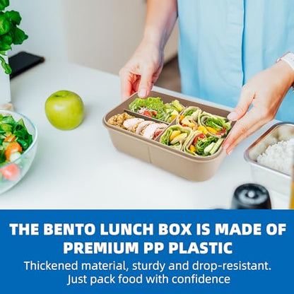 Fanhaw 40 Oz/5 Cup Bento Box for Kids, Men and Women, Lunch Box with 3 Compartments, Utensil, Microwave & Dishwasher Safe (Brown) - color: Brown