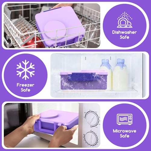 Bento Box for Kids - Leak-Proof Bento Lunch Box with Insulated Thermo Food Jar - 4 Compartments, 1 Removable Divider, 1 Spoon, 1 Fork - Dishwasher Safe, BPA-Free (Light purple) - color: Light Purple