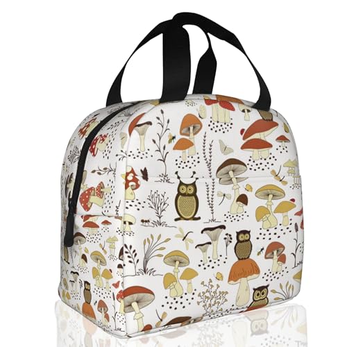Insulated Lunch Bag, Owls and Cute Mushrooms Lunch Box for School Student Kids Boys Girls,Leakproof Small Lunch Tote for Adult Men Women,Reusable Lunch Cooler Tote Bag for Office Work Picnic - color: Owls and Cute Mushrooms