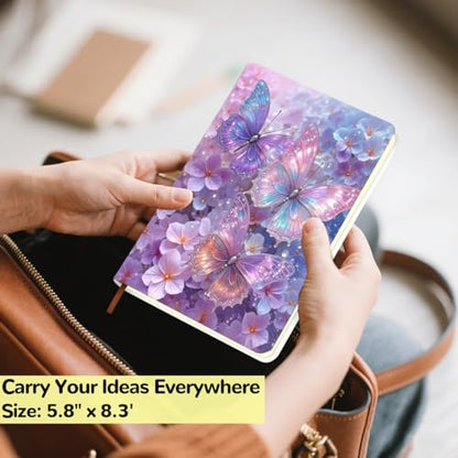 Pretty Leather Lined Journal purple fantasy butterfly Notebook 200 Pages A5 Ruled Notebooks, Aesthetic Cute Journal for Women, Purple Stuff Office Supplies, for School Office Home Gifts (5.8 x 8.3) - color: Multi 1722