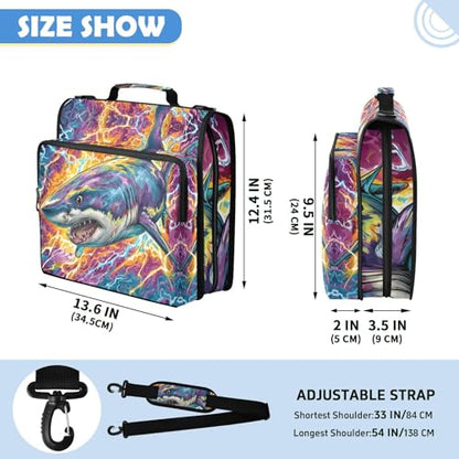Fire and Lightnbing Shark 3 Ring Zipper Binder Bag with Laptop Pockets and Shoulder Strap Tote Binders Organizer Case for School Office - color: Lightnbing Shark