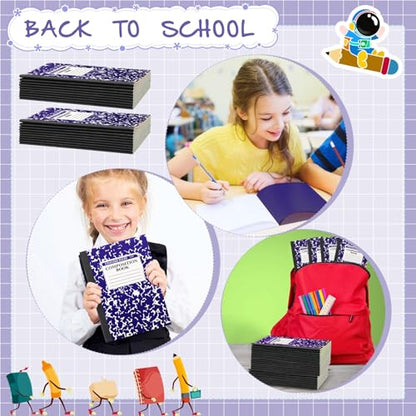 Fainne 100 Pack A5 Composition Notebooks Bulk College Ruled Composition Notebooks Marble Covers Notebook for Student Classroom Office Supplies 30 Sheet/60 Page(Purple) - color: Purple