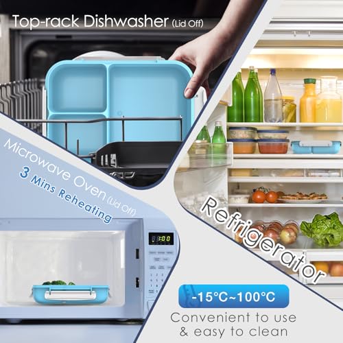 WHALEHOUSE Large Capacity Bento Box for Adult, 1700ML 3 Compartments Lunch Box with Utensil, Airtight Food Container with Lids for Meal Prep, Microwave/Dishwasher/Freezer Safe, On the Go (Blue) - color: 1700mL-Blue