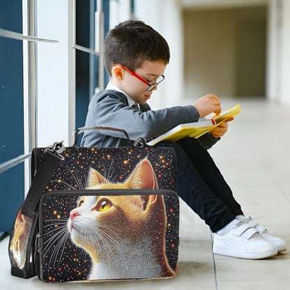 3 Ring Zipper Binder Starry Sky Cat Binders Bag with Shoulder Strap 500 Sheets Paper Organizer Trapper Keeper Documents Storage File Folder for School Office - color: A1186