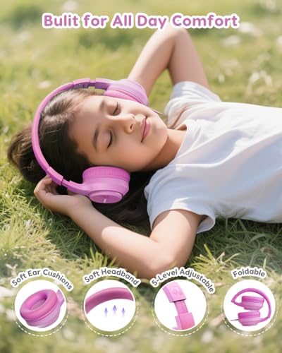 awatrue USB-C Kids Headphones, 74/85/94dB Volume Limiter, Foldable Wired Over Ear Headphones for Travel, Toddler Headphones for School, Travel, iPad, Tablet, Pink Gradient - color: USB-C Pink Gradient