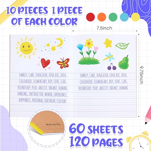 Henoyso 10 Pcs 120 Pages Primary Composition Notebooks K-2, Primary Journal Grades K-2, Writing Journal Practice Notebook for Kids in Preschool, Kindergarten, Back to School Supplies (Rainbow) - color: Rainbow