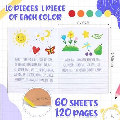 Henoyso 10 Pcs 120 Pages Primary Composition Notebooks K-2, Primary Journal Grades K-2, Writing Journal Practice Notebook for Kids in Preschool, Kindergarten, Back to School Supplies (Rainbow) - color: Rainbow