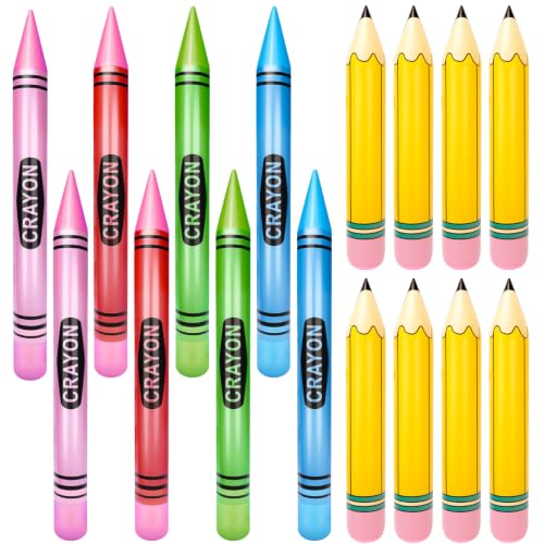 SAYAYA 8 Pcs Large Inflatable Pencil and Crayons Set, Yellow Jumbo 41.3“ Giant Crayons & 26.8” Pencil Balloon, Back to School Classroom Decorations, Photo Props for Teacher Appreciation Party - color: Yellow