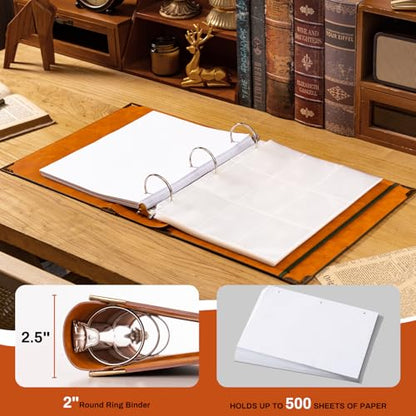 Ovesmusl PU Leather 3 Ring Binder 2 Inch Fits 8.5"x11" Letter Size Paper | 2 Inch Round Ring Binder Holds 500 Sheets, Notepad Paper Cover Loose Leaf Organizer, Green Tree - color: Green Tree, size: 2" Ring