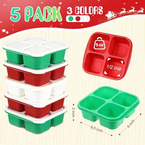 Honeydak 5 Pack Snack Containers 4 Compartment Bento Snack Boxes Reusable Lunchable Containers with Lids Divided Meal Prep Lunch Food Storage Box for School Work Travel(Christmas,Equal) - color: Christmas, style: Equal