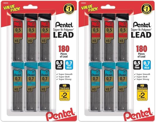 Pentel 슈퍼 하이 폴리머 리드 리필 밸류 팩 (C257BPHB6), 오리지널 버전, 0.5/0.7mm - 2개 팩 - size: 6 Count (Pack of 2)