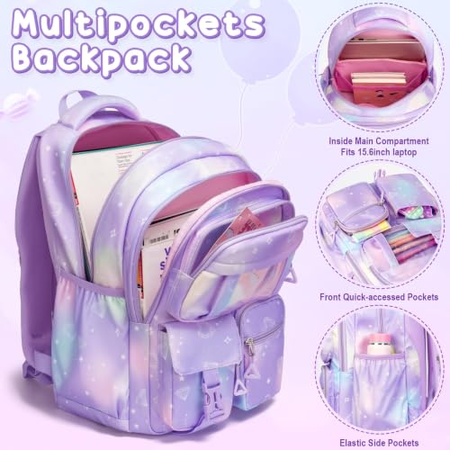 Fimibuke Kids Backpack for School Girls, 3Pcs Waterproof Girls Backpack with Lunch Box & Pencil Pouch - Lightweight Bookbag for Elementary Middle School Student Teens Ages 6+ Strawberry - color: B1.strawberry