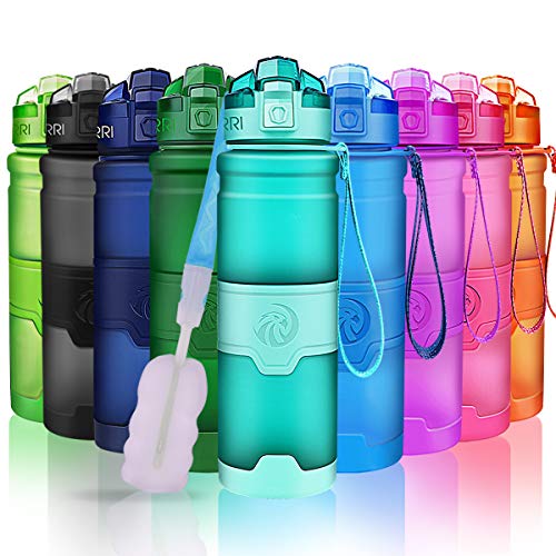 ZORRI Sports Water Bottle, 400/500/700ml/1L, BPA Free Leak Proof Tritan Lightweight Bottles for Outdoors,Camping,Cycling,Fitness,Gym,Yoga- Kids/Adults Drink Bottles with Filter, Lockable Pop Open Lid - color: Light Blue, size: 14 Ounces