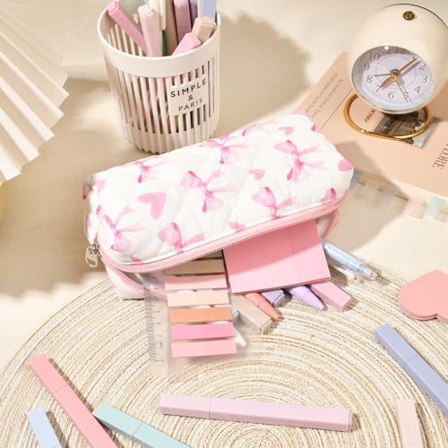 22Pcs Book Annotation Kit Aesthetic Pencil Case with Supplies School Annotation Supplies Gel Pen Transparent Sticky Note Taking Bible Study College Stationery Supplie (Pink Bows Hearts) - color: Pink Bows & Hearts