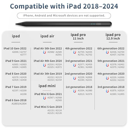 HZD Apple Pencil for iPad 2025-2018 Faster Charge Stylus Pen,Black | with Tilt Sensitivity & Palm Rejection & Magnetic Compatible iPad 11/10/9/8/7/6, Pad Air 3/4/5, Pro 12.9"/11",Mini 6/5, M2/M4 - color: Black
