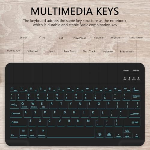 for Bluetooth Keyboard, Cute Tablet Stand Adjustable & Foldable, 7-Color Wireless Rechargeable Keyboard for iPad, iPad Pro/Mini/Air， Samsung Xiaomi Tablets, etc - Black - color: B-Backlight Keyboard-Black