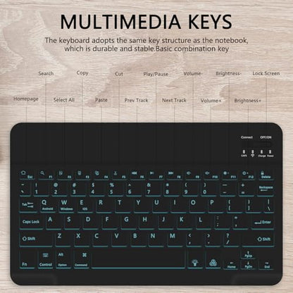 for Bluetooth Keyboard, Cute Tablet Stand Adjustable & Foldable, 7-Color Wireless Rechargeable Keyboard for iPad, iPad Pro/Mini/Air， Samsung Xiaomi Tablets, etc - Black - color: B-Backlight Keyboard-Black