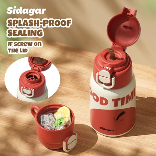 SDGA+ Kids Insulated Water Bottle with Shoulder Strap - 22 oz Kawaii Stainless Steel Tumbler with 3D Fuzzy Charm, Leak-Proof Flip Top & Vacuum Flask for School, Travel, BPA Free, Red - color: Red